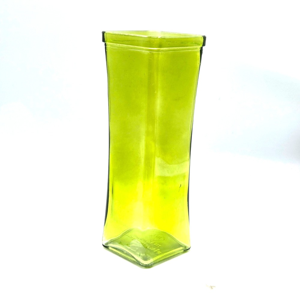 Lime Green Glass Rectangle Vase 9"H x 3"x3"